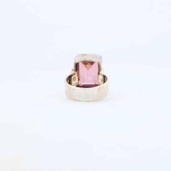 Vintage Sterling Silver 925 Ring w/ Large Pink Emerald-Cut Stone Size 6.5 - Picture 4 of 11